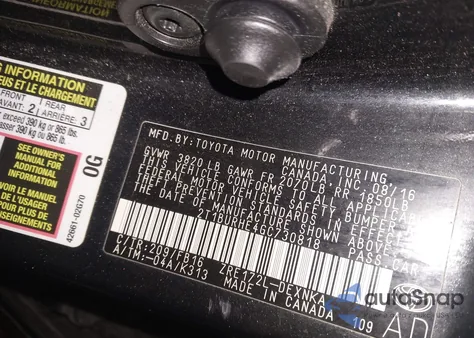 2016 Toyota Corolla Le из США, поврежденный, VIN 2T1BURHE4GC730818